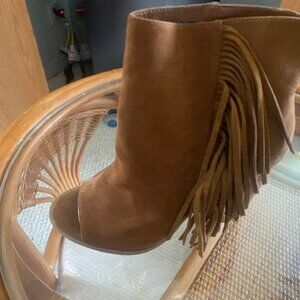 DV Dolce Vita Mazarine Open-Toe Fringe Faux Suede Brown Boots